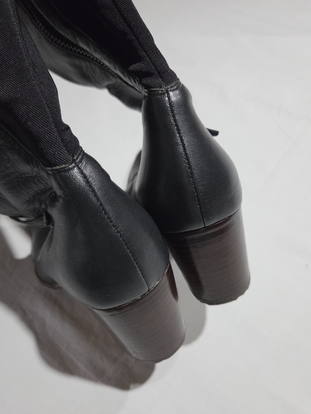 Timberland Black Leather Knee High Heeled Boots 9M Side Zipper - Picture 5 of 8